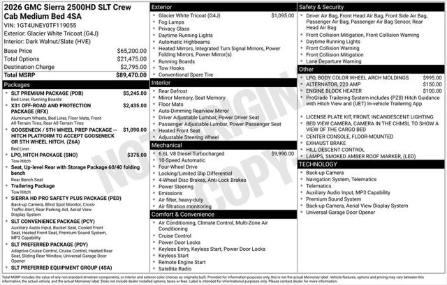2026 GMC Sierra 2500HD Crew Cab, Standard Bed, SLT, 4WD