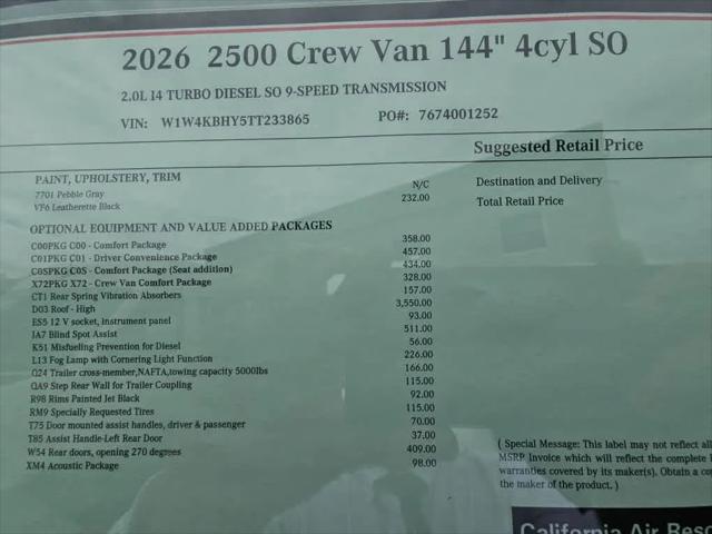 2026 Mercedes-Benz Sprinter Crew Van Standard Roof 4-Cyl Diesel