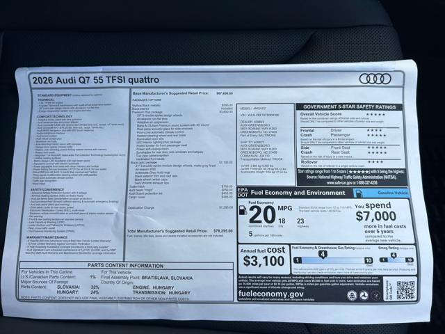 2026 Audi Q7 Premium Plus 55 TFSI quattro tiptronic