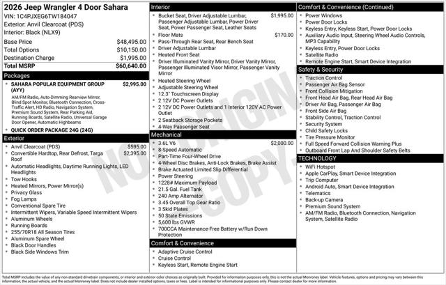 2026 Jeep Wrangler WRANGLER 4-DOOR SAHARA 2026 Jeep Wrangler WRANGLER 4-DOOR SAHARA