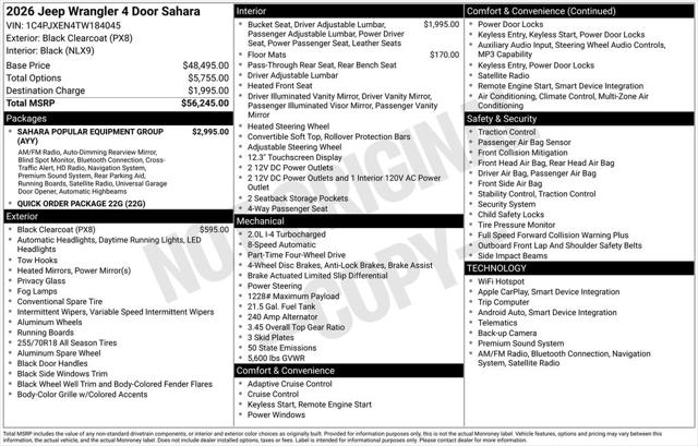 2026 Jeep Wrangler WRANGLER 4-DOOR SAHARA 2026 Jeep Wrangler WRANGLER 4-DOOR SAHARA