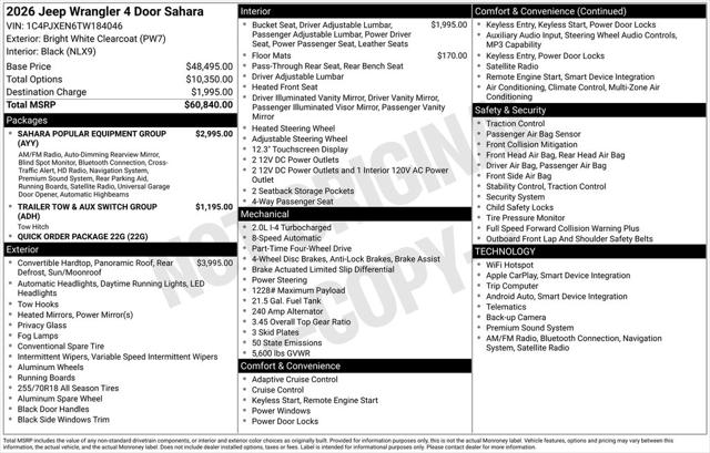 2026 Jeep Wrangler WRANGLER 4-DOOR SAHARA 2026 Jeep Wrangler WRANGLER 4-DOOR SAHARA