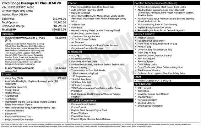 2026 Dodge Durango DURANGO GT PLUS AWD HEMI V8 2026 Dodge Durango DURANGO GT PLUS AWD HEMI V8