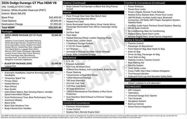 2026 Dodge Durango DURANGO GT PLUS AWD HEMI V8 2026 Dodge Durango DURANGO GT PLUS AWD HEMI V8