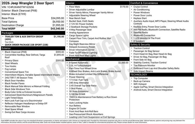 2026 Jeep Wrangler WRANGLER 2-DOOR SPORT 2026 Jeep Wrangler WRANGLER 2-DOOR SPORT
