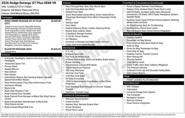 2026 Dodge Durango DURANGO GT PLUS AWD HEMI V8 2026 Dodge Durango DURANGO GT PLUS AWD HEMI V8