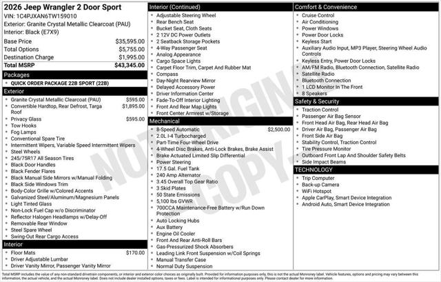 2026 Jeep Wrangler WRANGLER 2-DOOR SPORT