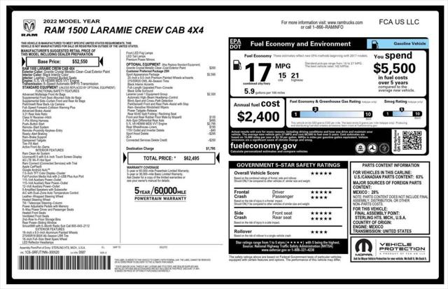 2022 RAM 1500 Laramie Crew Cab 4x4 57 Box 2022 RAM 1500 Laramie Crew Cab 4x4 57 Box