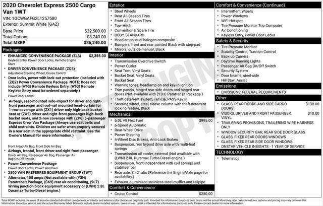 2020 Chevrolet Express Cargo RWD 2500 Regular Wheelbase WT