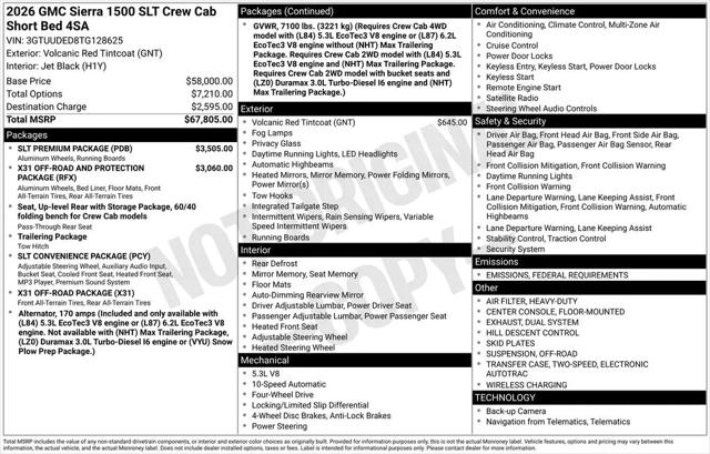 2026 GMC Sierra 1500 Crew Cab, Short Bed, SLT, 4WD