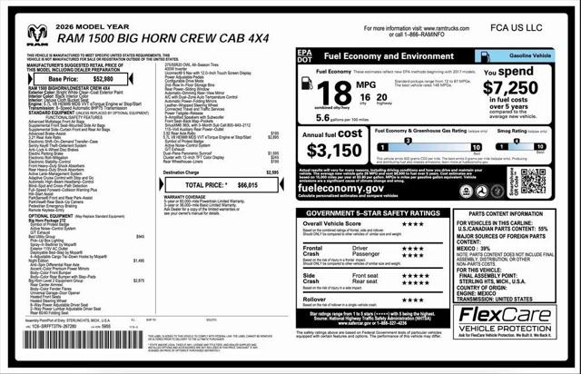 2026 RAM Ram 1500 RAM 1500 BIG HORN CREW CAB 4X4 57 BOX