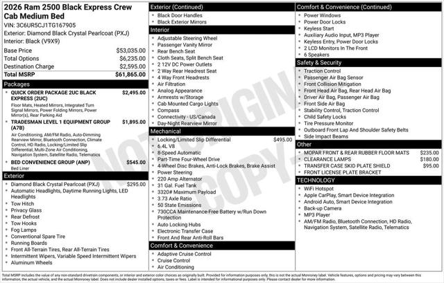 2026 RAM Ram 2500 RAM 2500 BLACK EXPRESS CREW CAB 4X4 64 BOX