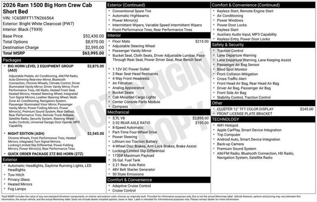 2026 RAM Ram 1500 RAM 1500 BIG HORN CREW CAB 4X4 57 BOX