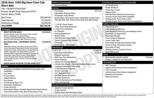 2026 RAM Ram 1500 RAM 1500 BIG HORN CREW CAB 4X4 57 BOX