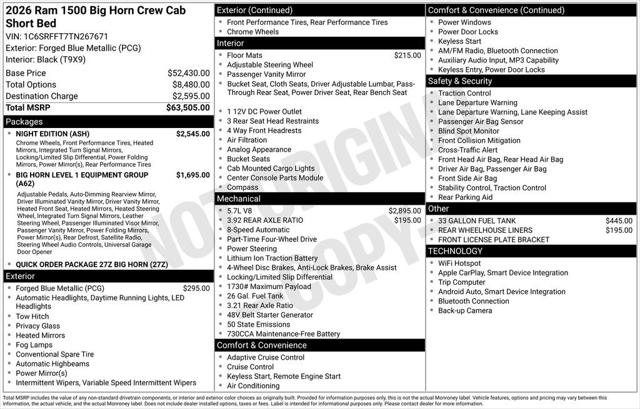 2026 RAM Ram 1500 RAM 1500 BIG HORN CREW CAB 4X4 57 BOX