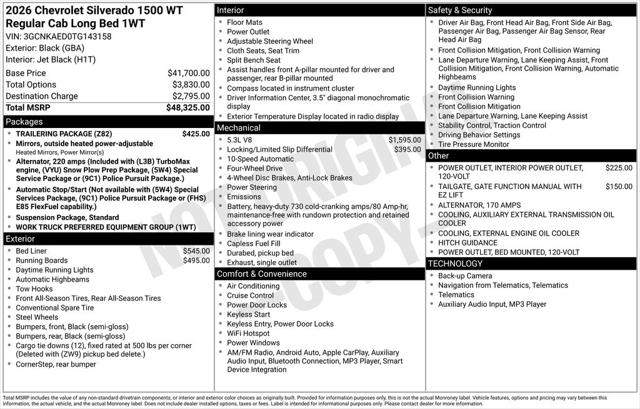 2026 Chevrolet Silverado 1500 4WD Regular Cab Long Bed WT