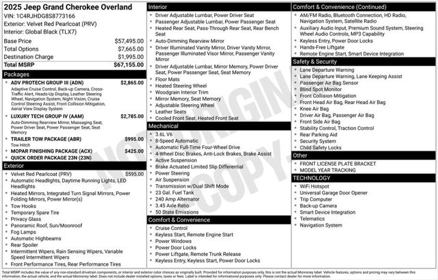 2025 Jeep Grand Cherokee GRAND CHEROKEE OVERLAND 4X4 2025 Jeep Grand Cherokee GRAND CHEROKEE OVERLAND 4X4