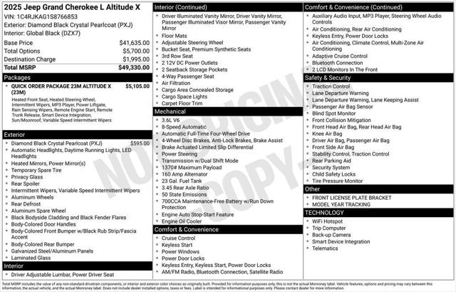 2025 Jeep Grand Cherokee L GRAND CHEROKEE L ALTITUDE X 4X4