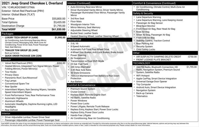 2021 Jeep Grand Cherokee L Overland 4x4 2021 Jeep Grand Cherokee L Overland 4x4