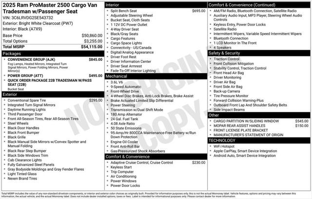 2025 RAM Ram ProMaster RAM PROMASTER 2500 TRADESMAN CARGO VAN HIGH ROOF 159 WB