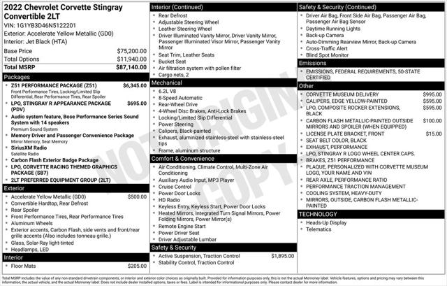 2022 Chevrolet Corvette Stingray RWD Convertible 2LT