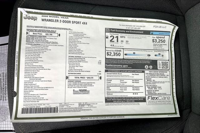 New 2026 Jeep Wrangler Sport For Sale in Millington, TN