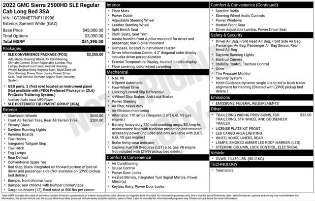 2022 GMC Sierra 2500HD 4WD Regular Cab Long Bed SLE