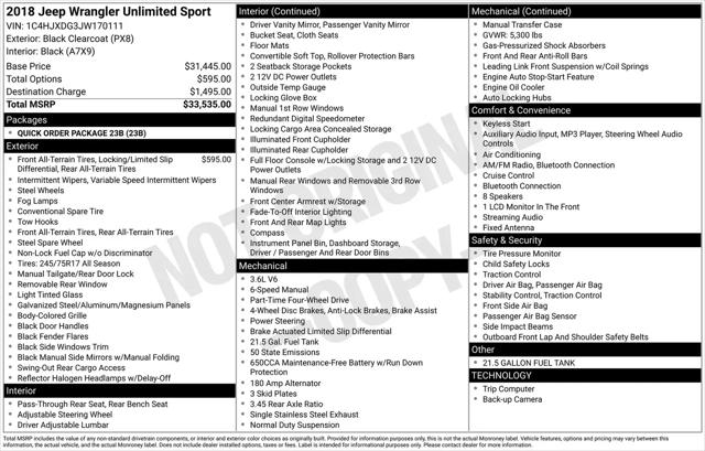 2018 Jeep Wrangler Unlimited Sport 4x4