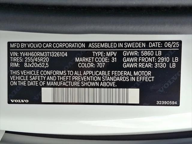 2026 Volvo XC60 Plug-In Hybrid Ultra, T8 AWD Electric/Gasoline, Dark