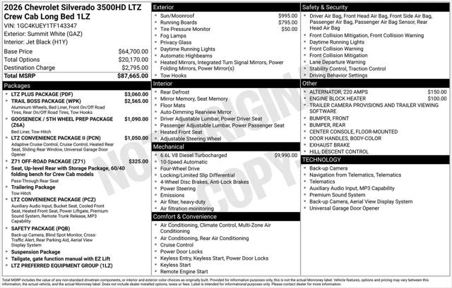 2026 Chevrolet Silverado 3500HD Crew Cab, Long Bed, LTZ Dual Rear Wheel, RWD