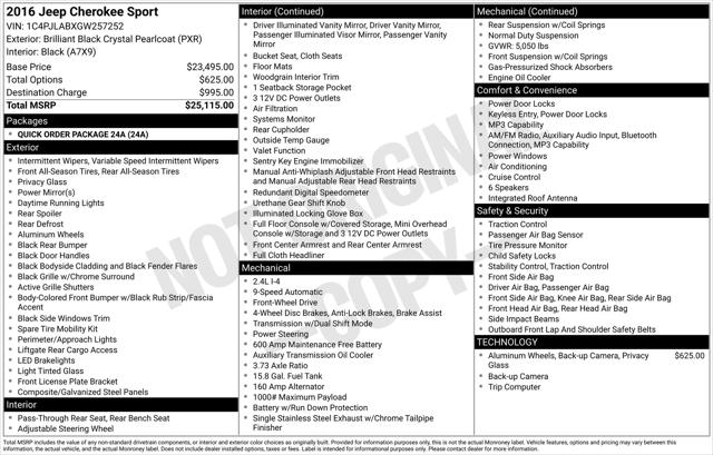 2016 Jeep Cherokee Sport 2016 Jeep Cherokee Sport