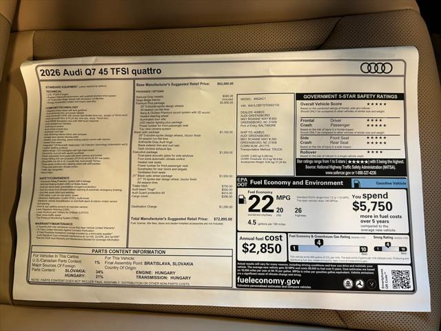 2026 Audi Q7 Premium Plus 45 TFSI quattro tiptronic