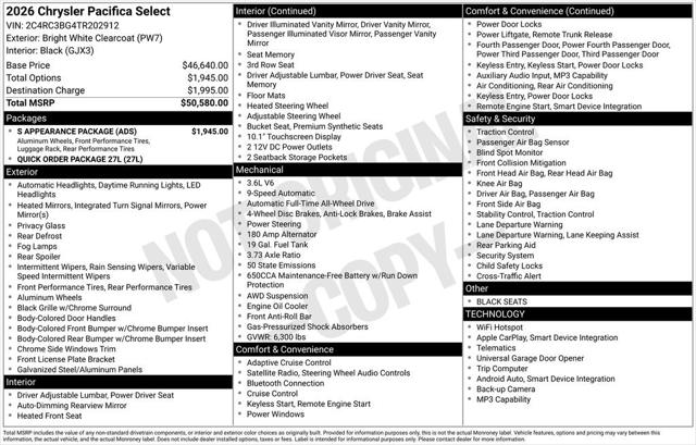 2026 Chrysler Pacifica PACIFICA SELECT AWD 2026 Chrysler Pacifica PACIFICA SELECT AWD