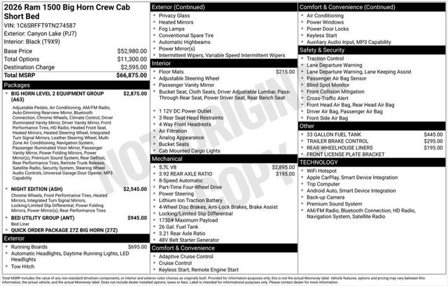 2026 RAM Ram 1500 RAM 1500 BIG HORN CREW CAB 4X4 57 BOX 2026 RAM Ram 1500 RAM 1500 BIG HORN CREW CAB 4X4 57 BOX