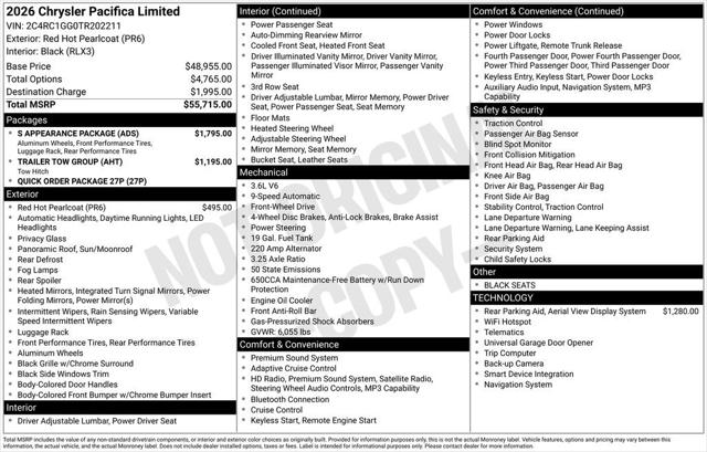 2026 Chrysler Pacifica PACIFICA LIMITED 2026 Chrysler Pacifica PACIFICA LIMITED