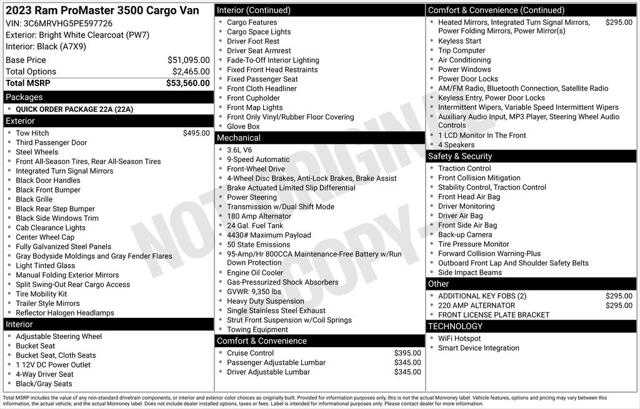 2023 RAM ProMaster 3500 Cargo Van High Roof 159 WB