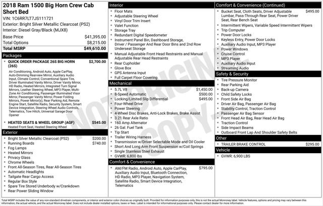 2018 RAM 1500 Big Horn Crew Cab 4x4 57 Box