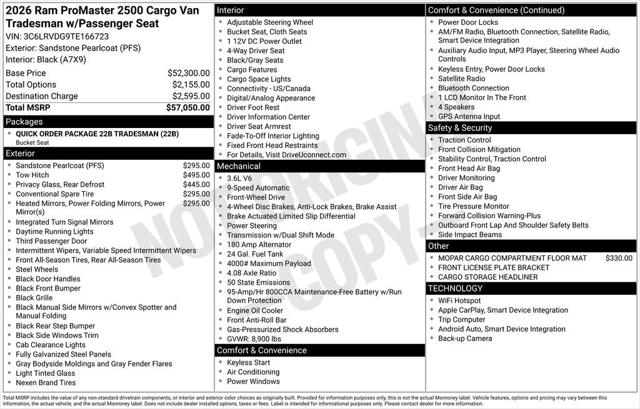 2026 RAM Ram ProMaster RAM PROMASTER 2500 TRADESMAN CARGO VAN HIGH ROOF 159 WB