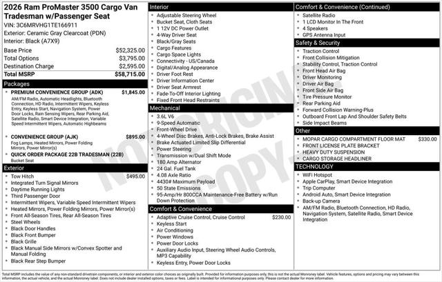 2026 RAM Ram ProMaster RAM PROMASTER 3500 TRADESMAN CARGO VAN HIGH ROOF 159 WB