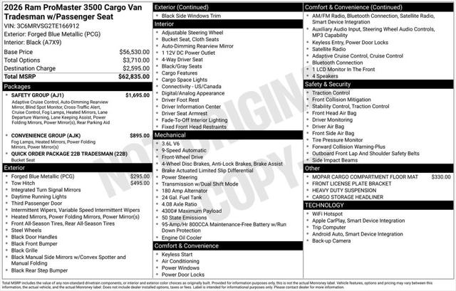 2026 RAM Ram ProMaster RAM PROMASTER 3500 TRADESMAN CARGO VAN SUPER HIGH ROOF 159 WB 