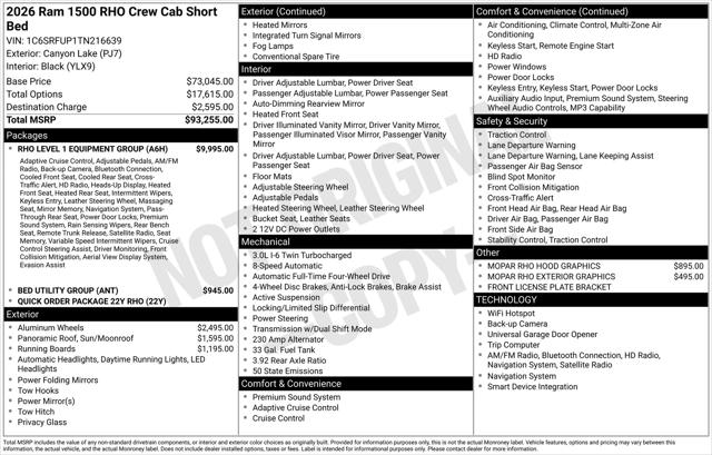 2026 RAM Ram 1500 RAM 1500 RHO CREW CAB 4X4 57 BOX