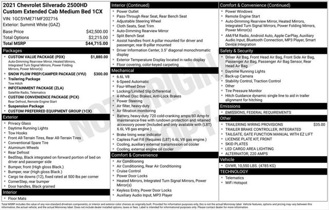 2021 Chevrolet Silverado 2500HD 4WD Double Cab Standard Bed Custom