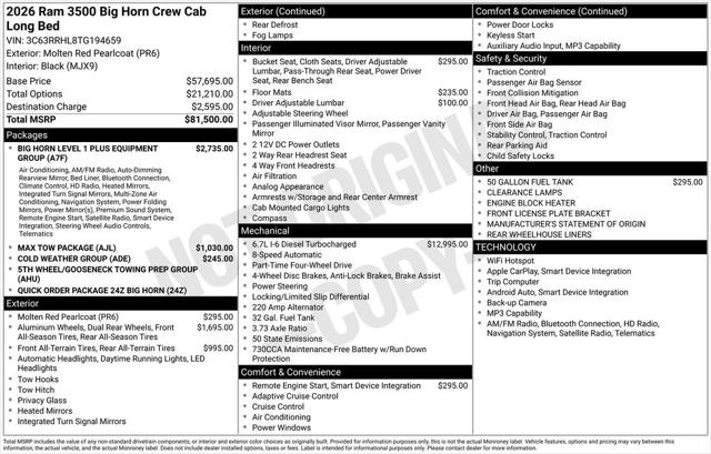 2026 RAM Ram 3500 RAM 3500 BIG HORN CREW CAB 4X4 8 BOX