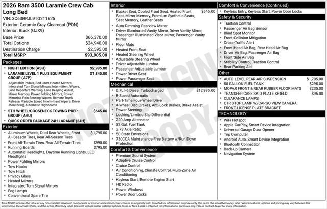 2026 RAM Ram 3500 RAM 3500 LARAMIE CREW CAB 4X4 8 BOX