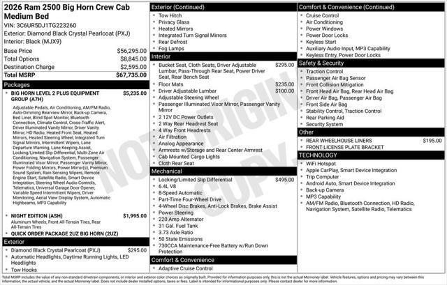 2026 RAM Ram 2500 RAM 2500 BIG HORN CREW CAB 4X4 64 BOX 2026 RAM Ram 2500 RAM 2500 BIG HORN CREW CAB 4X4 64 BOX