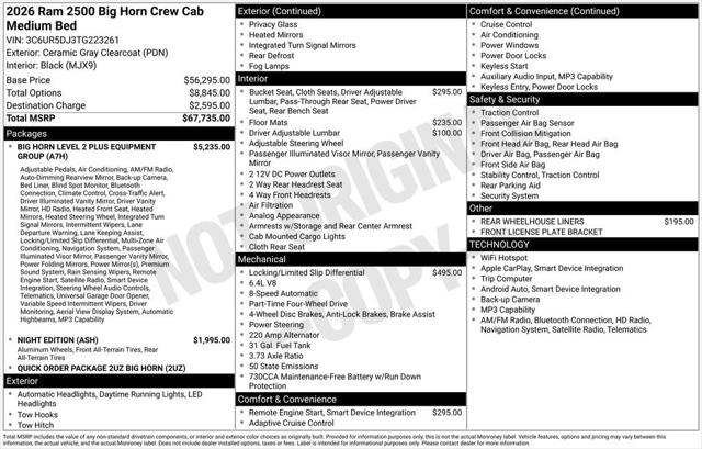 2026 RAM Ram 2500 RAM 2500 BIG HORN CREW CAB 4X4 64 BOX 2026 RAM Ram 2500 RAM 2500 BIG HORN CREW CAB 4X4 64 BOX