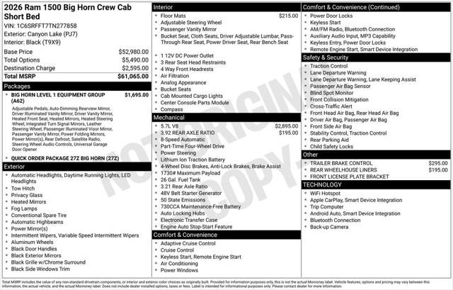 2026 RAM Ram 1500 RAM 1500 BIG HORN CREW CAB 4X4 57 BOX