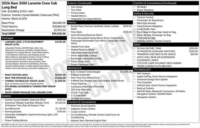 2026 RAM Ram 3500 RAM 3500 LARAMIE CREW CAB 4X4 8 BOX