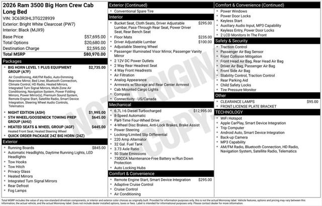 2026 RAM Ram 3500 RAM 3500 BIG HORN CREW CAB 4X4 8 BOX 2026 RAM Ram 3500 RAM 3500 BIG HORN CREW CAB 4X4 8 BOX