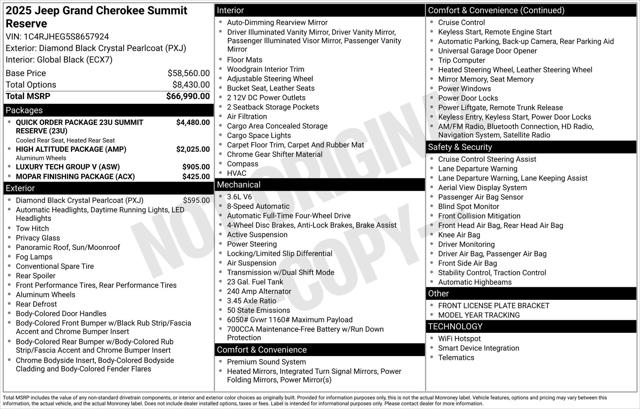 2025 Jeep Grand Cherokee GRAND CHEROKEE SUMMIT RESERVE 4X4